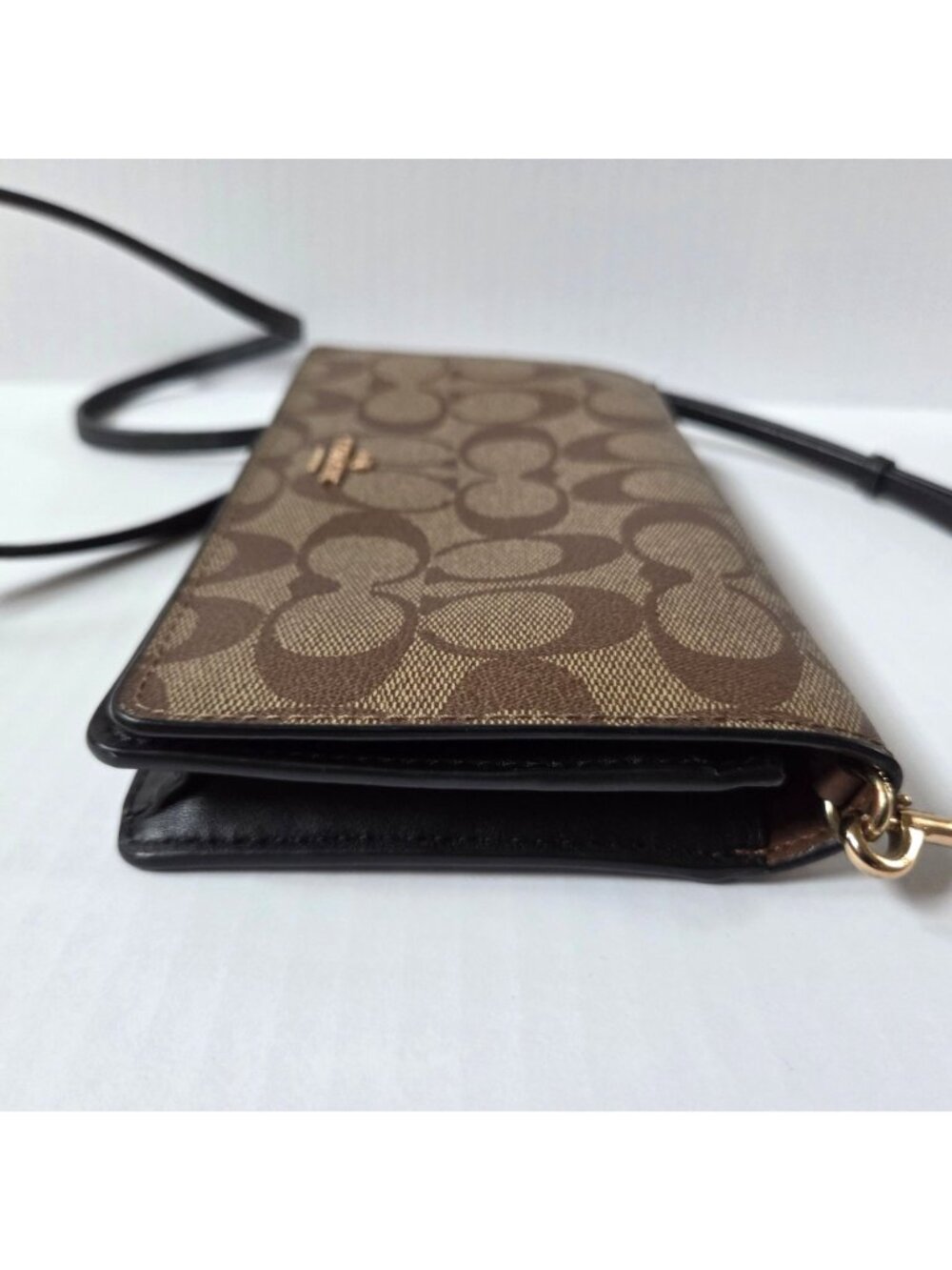 Coach Anna Foldover Clutch Crossbody Brown Signature Canvas & Leather Purse - Picture 7 of 16
